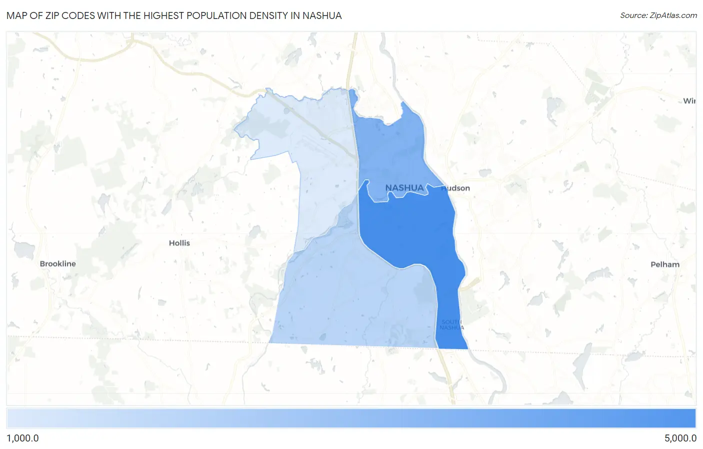 Zip Codes with the Highest Population Density in Nashua Map