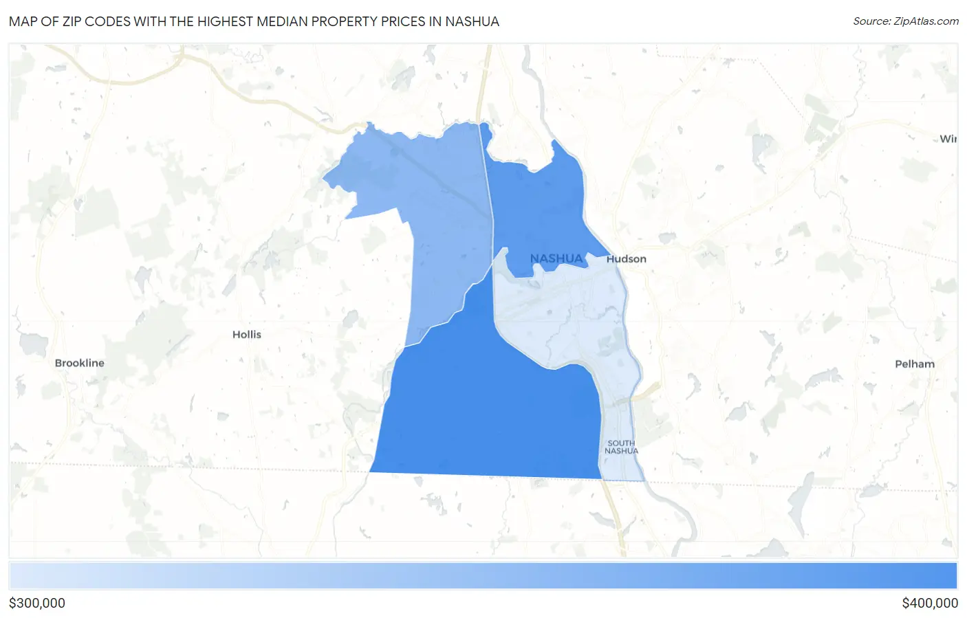 Zip Codes with the Highest Median Property Prices in Nashua Map