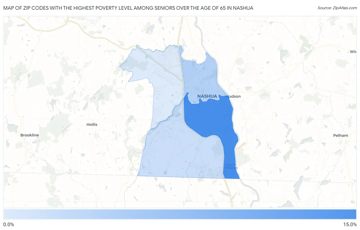 Zip Codes with the Highest Poverty Level Among Seniors Over the Age of 65 in Nashua Map