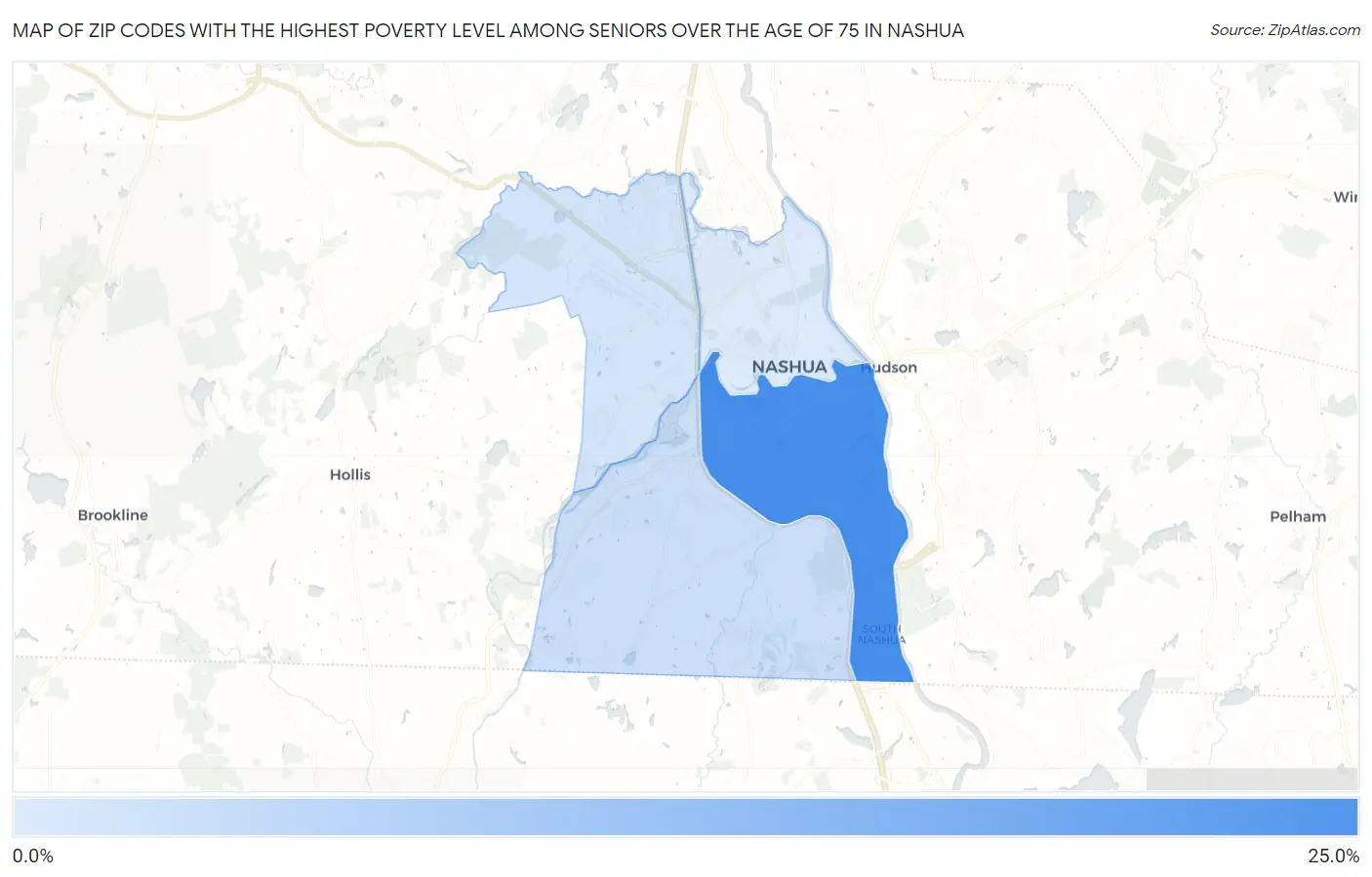 Zip Codes with the Highest Poverty Level Among Seniors Over the Age of 75 in Nashua Map
