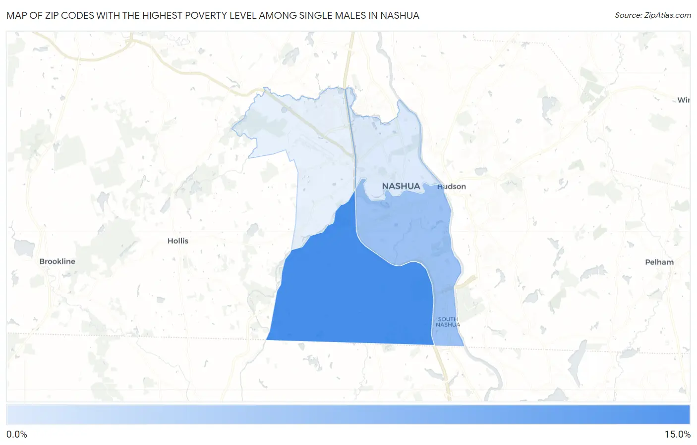 Zip Codes with the Highest Poverty Level Among Single Males in Nashua Map