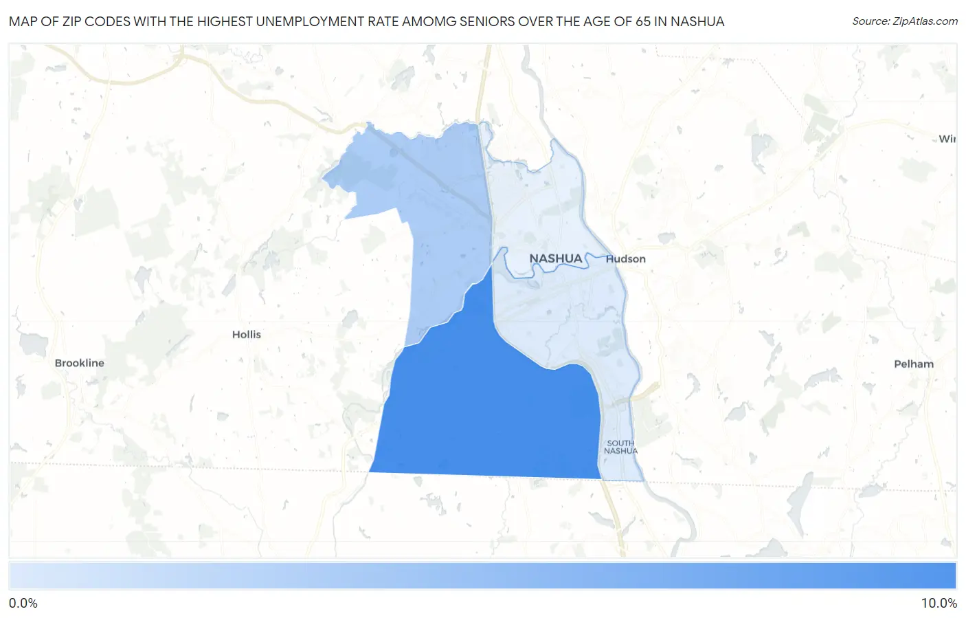 Zip Codes with the Highest Unemployment Rate Amomg Seniors Over the Age of 65 in Nashua Map