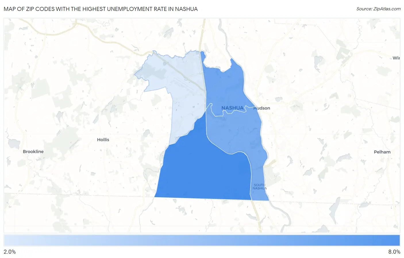 Zip Codes with the Highest Unemployment Rate in Nashua Map