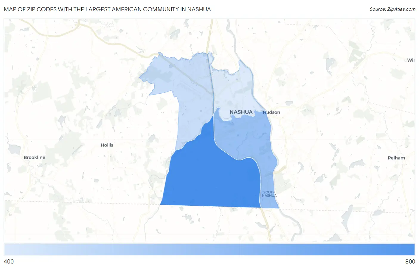 Zip Codes with the Largest American Community in Nashua Map