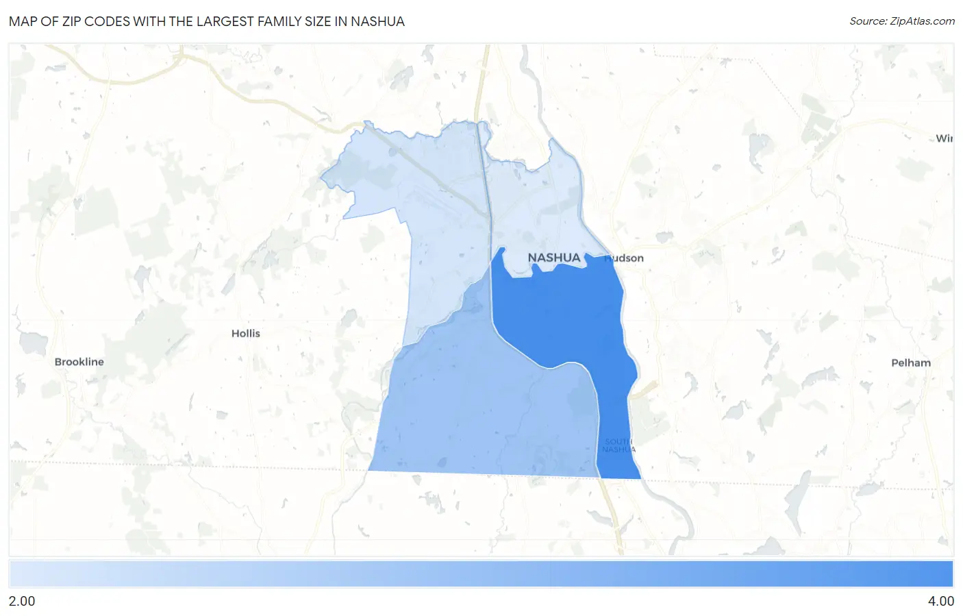 Zip Codes with the Largest Family Size in Nashua Map