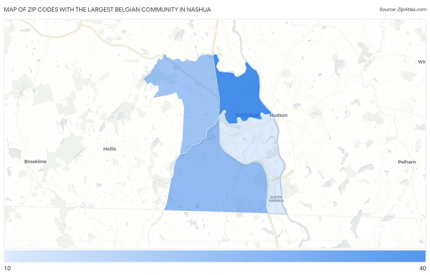 Zip Codes with the Largest Belgian Community in Nashua Map