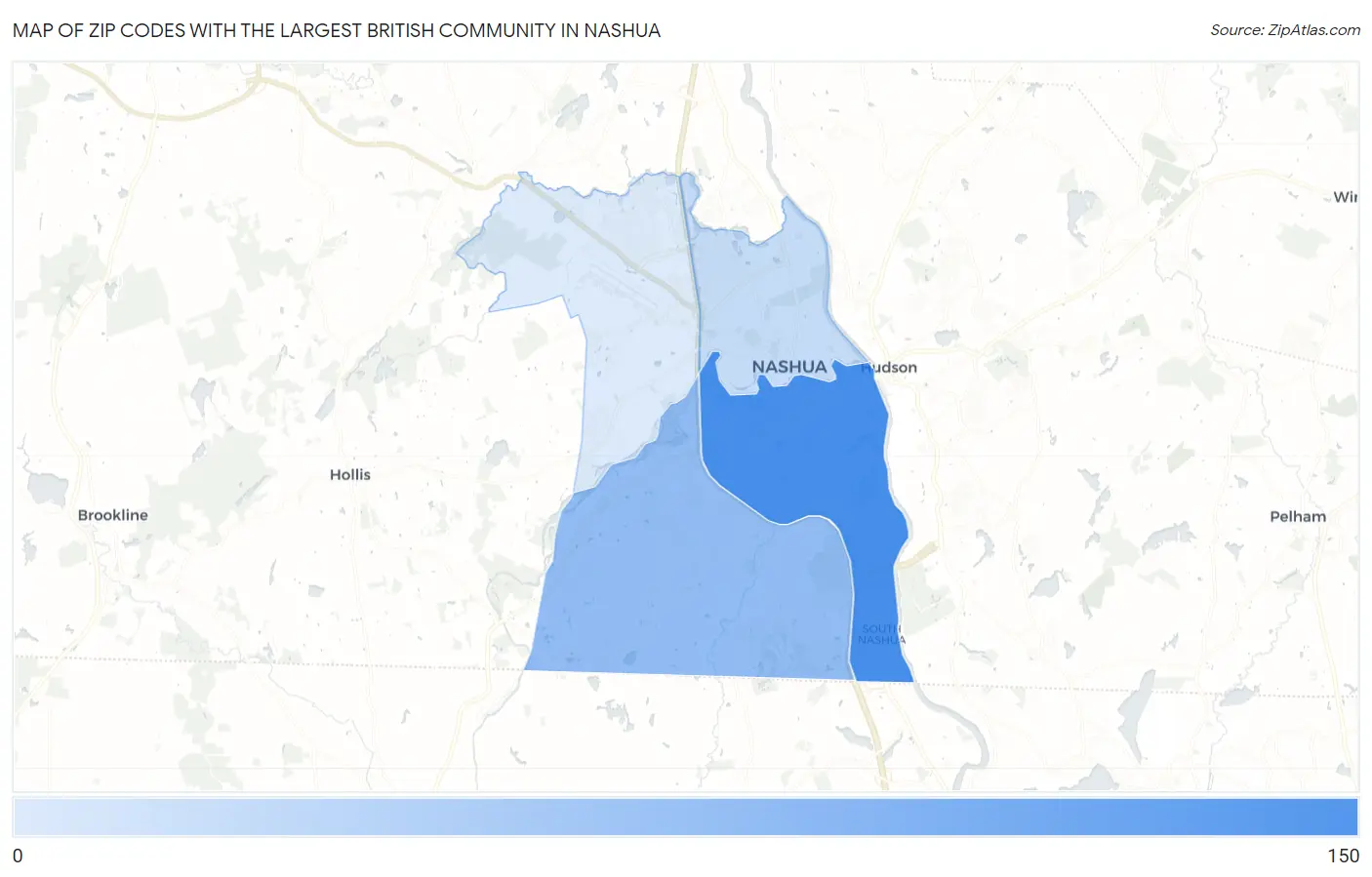 Zip Codes with the Largest British Community in Nashua Map