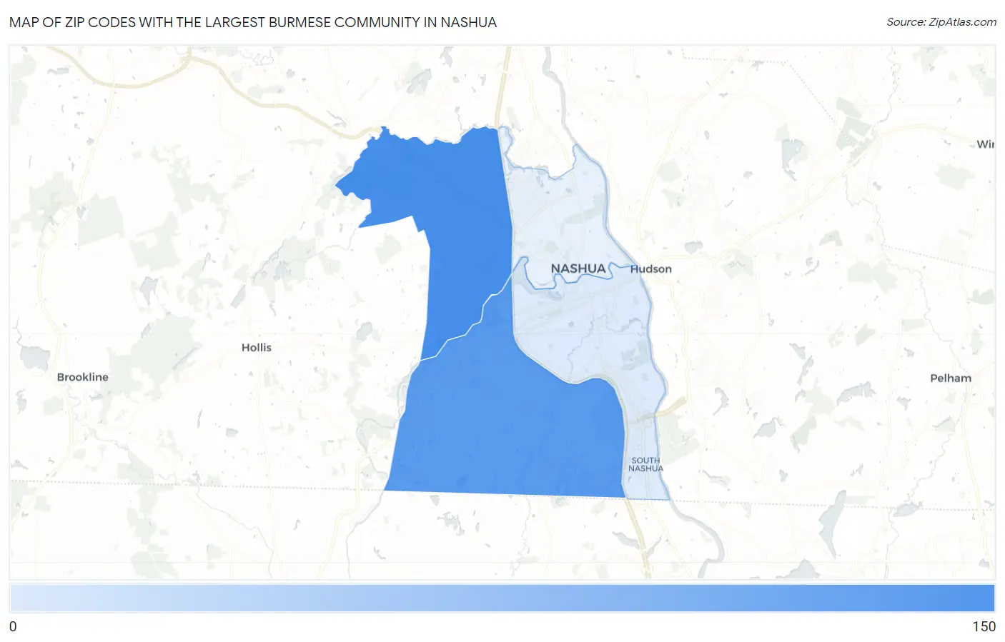 Zip Codes with the Largest Burmese Community in Nashua Map