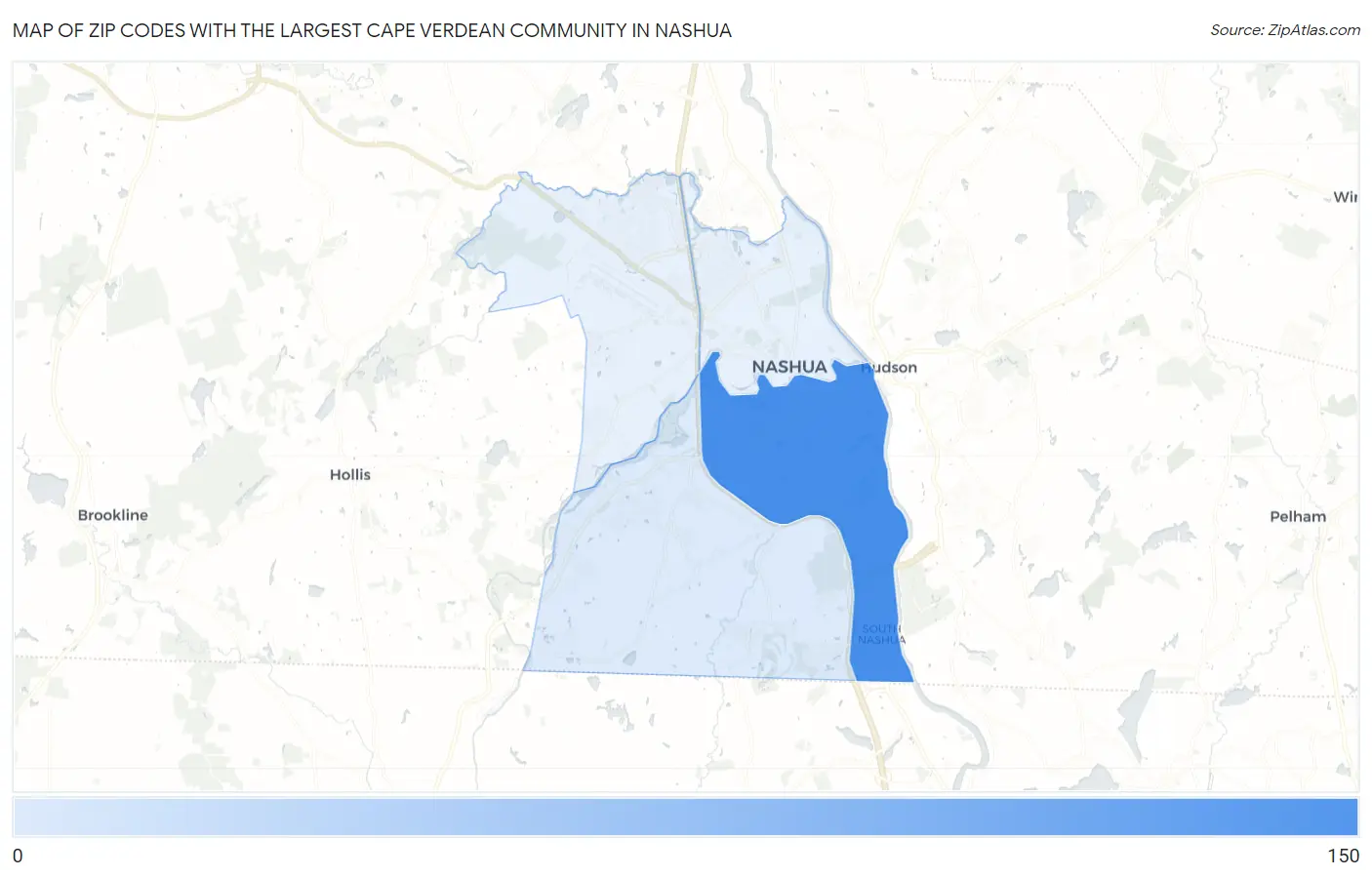 Zip Codes with the Largest Cape Verdean Community in Nashua Map
