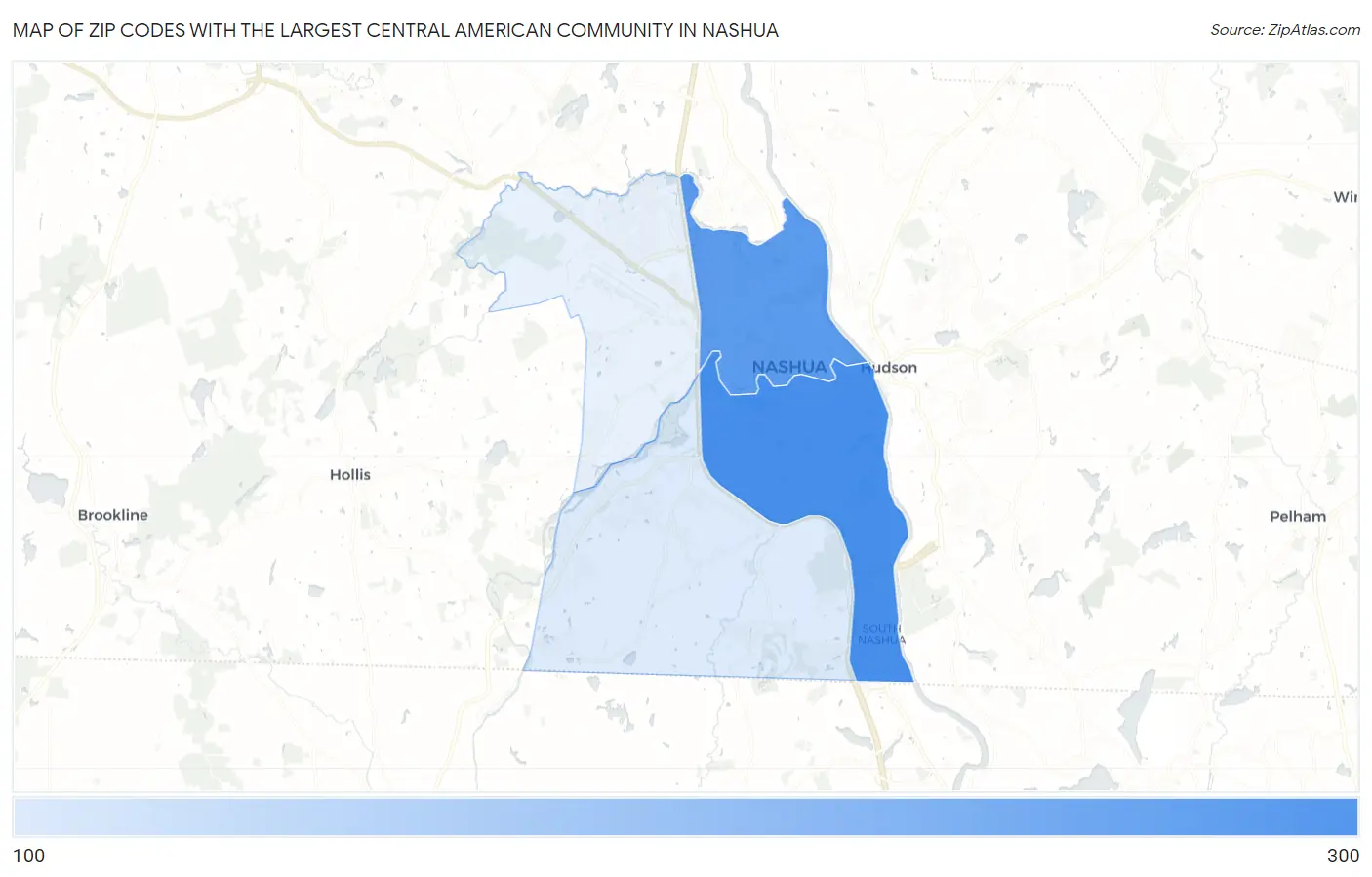 Zip Codes with the Largest Central American Community in Nashua Map