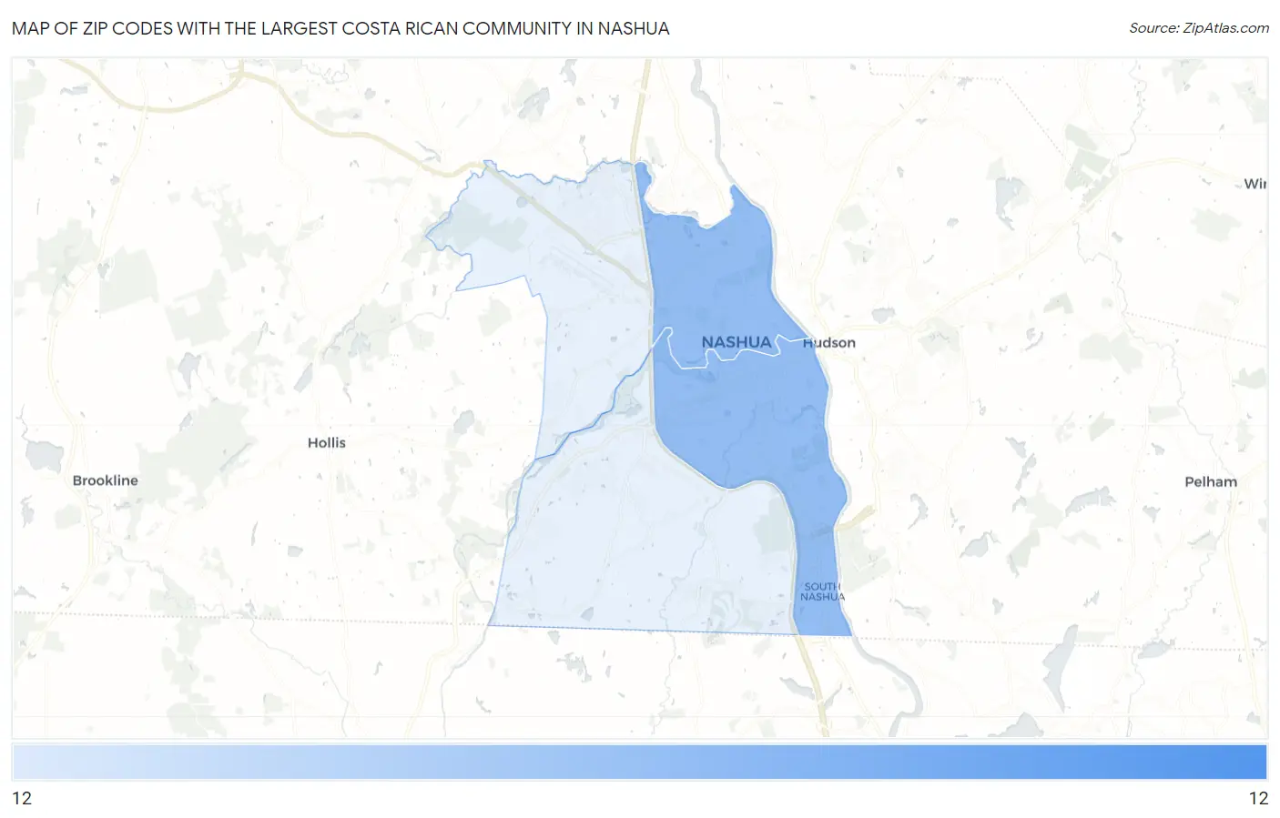 Zip Codes with the Largest Costa Rican Community in Nashua Map