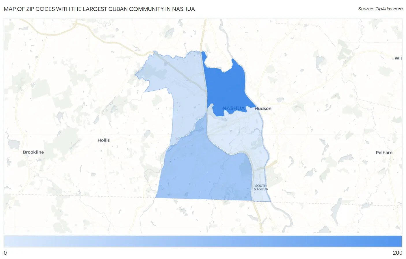 Zip Codes with the Largest Cuban Community in Nashua Map