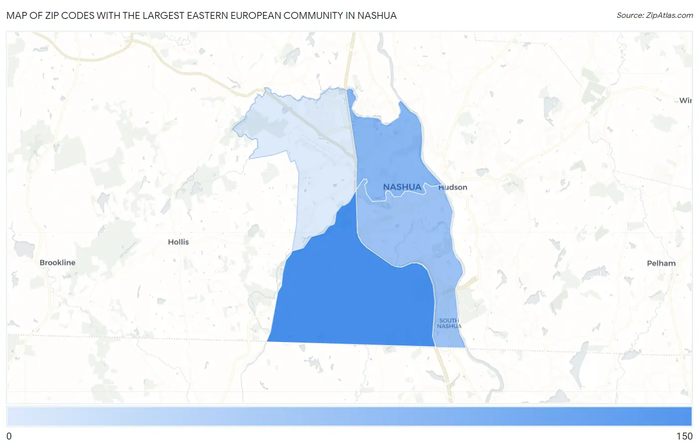 Zip Codes with the Largest Eastern European Community in Nashua Map