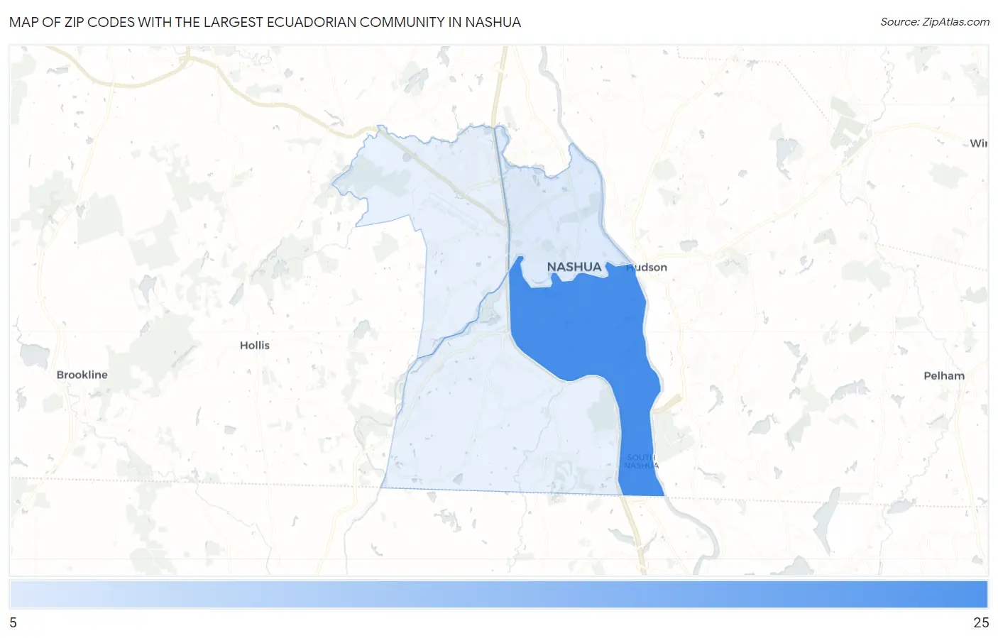 Zip Codes with the Largest Ecuadorian Community in Nashua Map