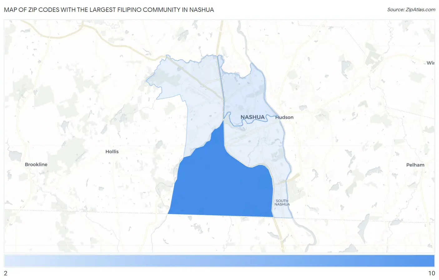 Zip Codes with the Largest Filipino Community in Nashua Map