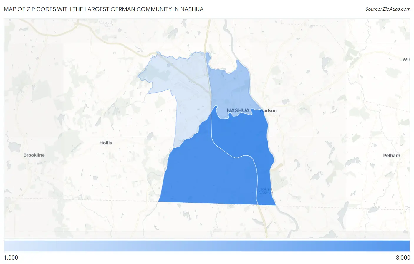 Zip Codes with the Largest German Community in Nashua Map