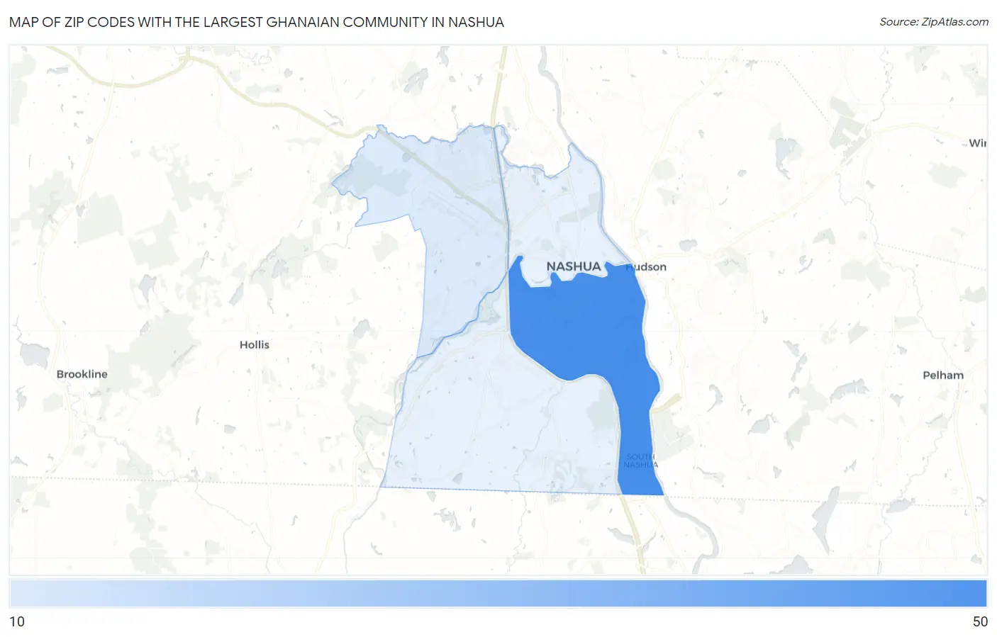 Zip Codes with the Largest Ghanaian Community in Nashua Map