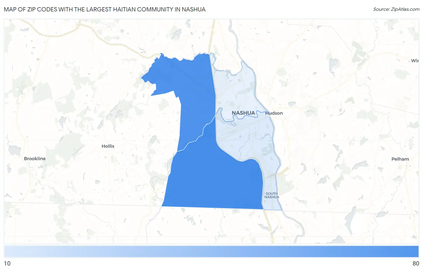 Zip Codes with the Largest Haitian Community in Nashua Map