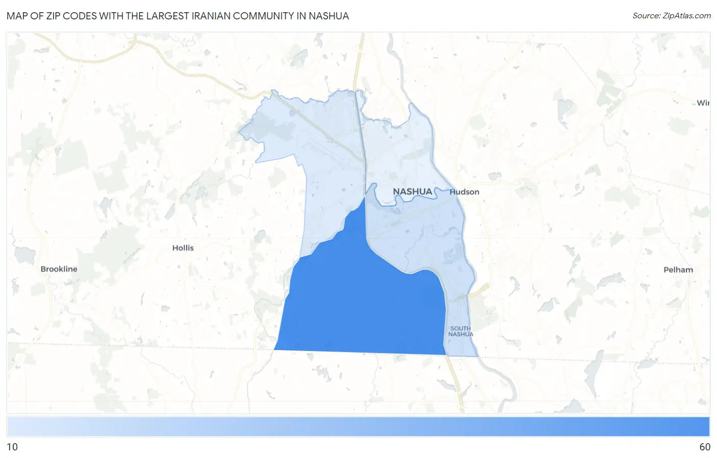 Zip Codes with the Largest Iranian Community in Nashua Map