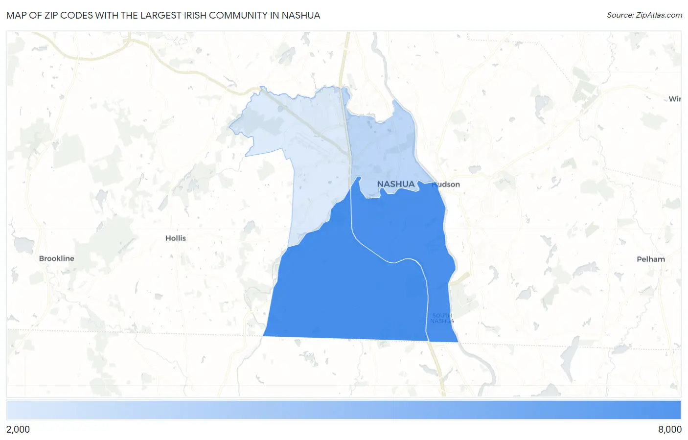 Zip Codes with the Largest Irish Community in Nashua Map