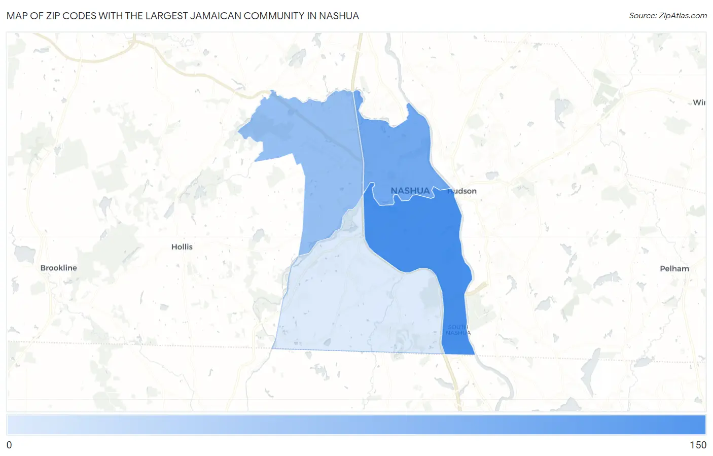 Zip Codes with the Largest Jamaican Community in Nashua Map