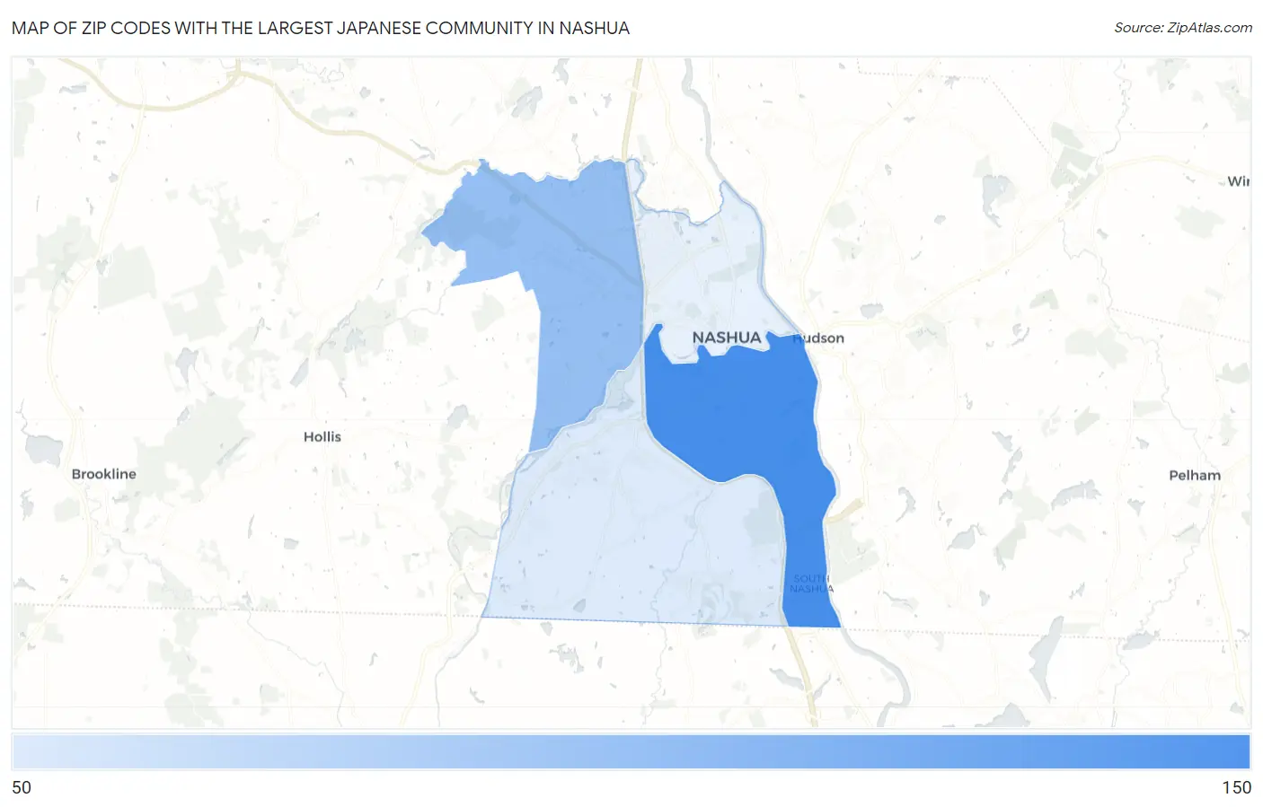 Zip Codes with the Largest Japanese Community in Nashua Map