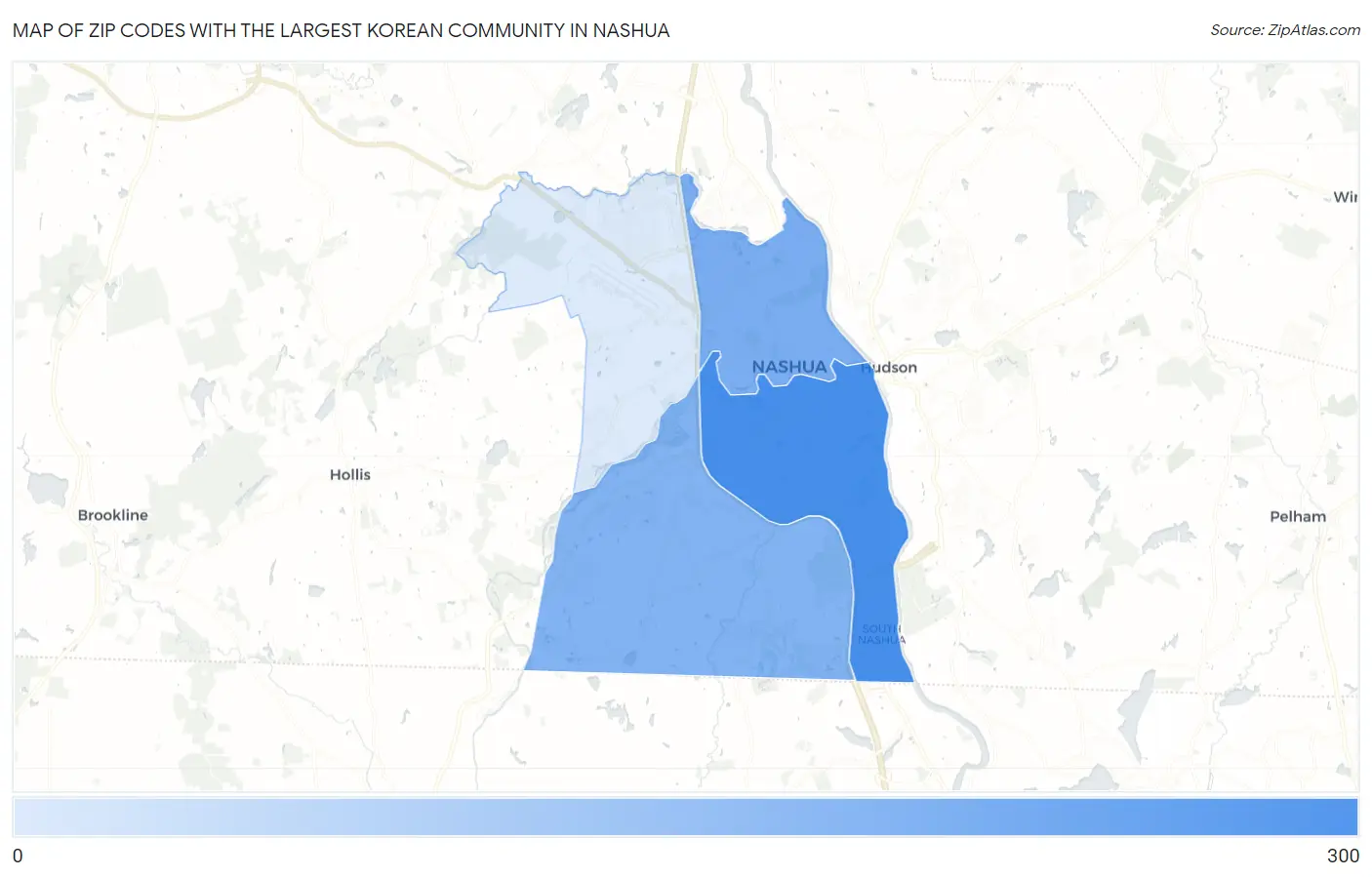 Zip Codes with the Largest Korean Community in Nashua Map
