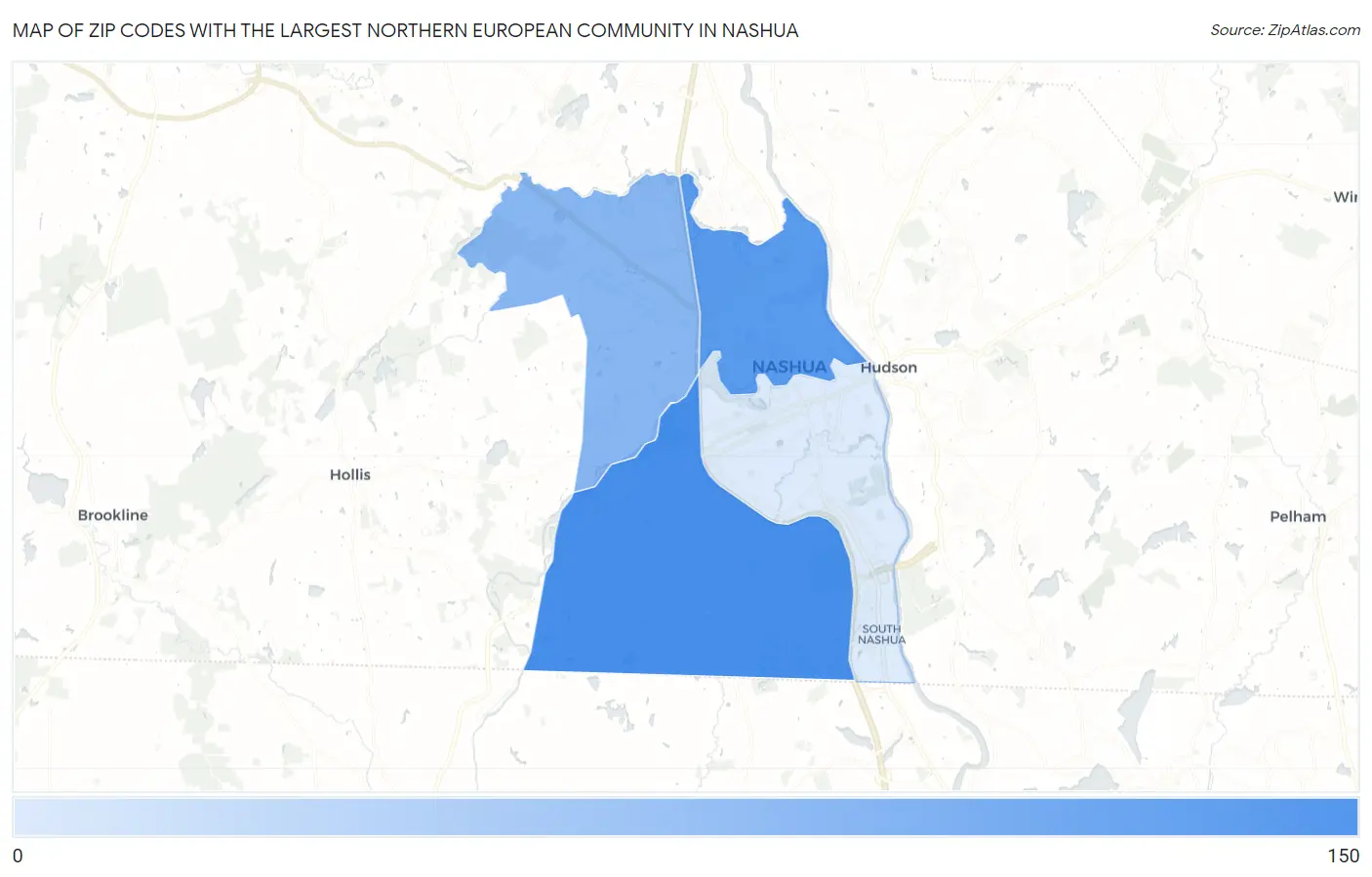 Zip Codes with the Largest Northern European Community in Nashua Map
