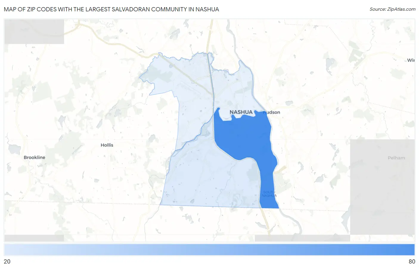 Zip Codes with the Largest Salvadoran Community in Nashua Map