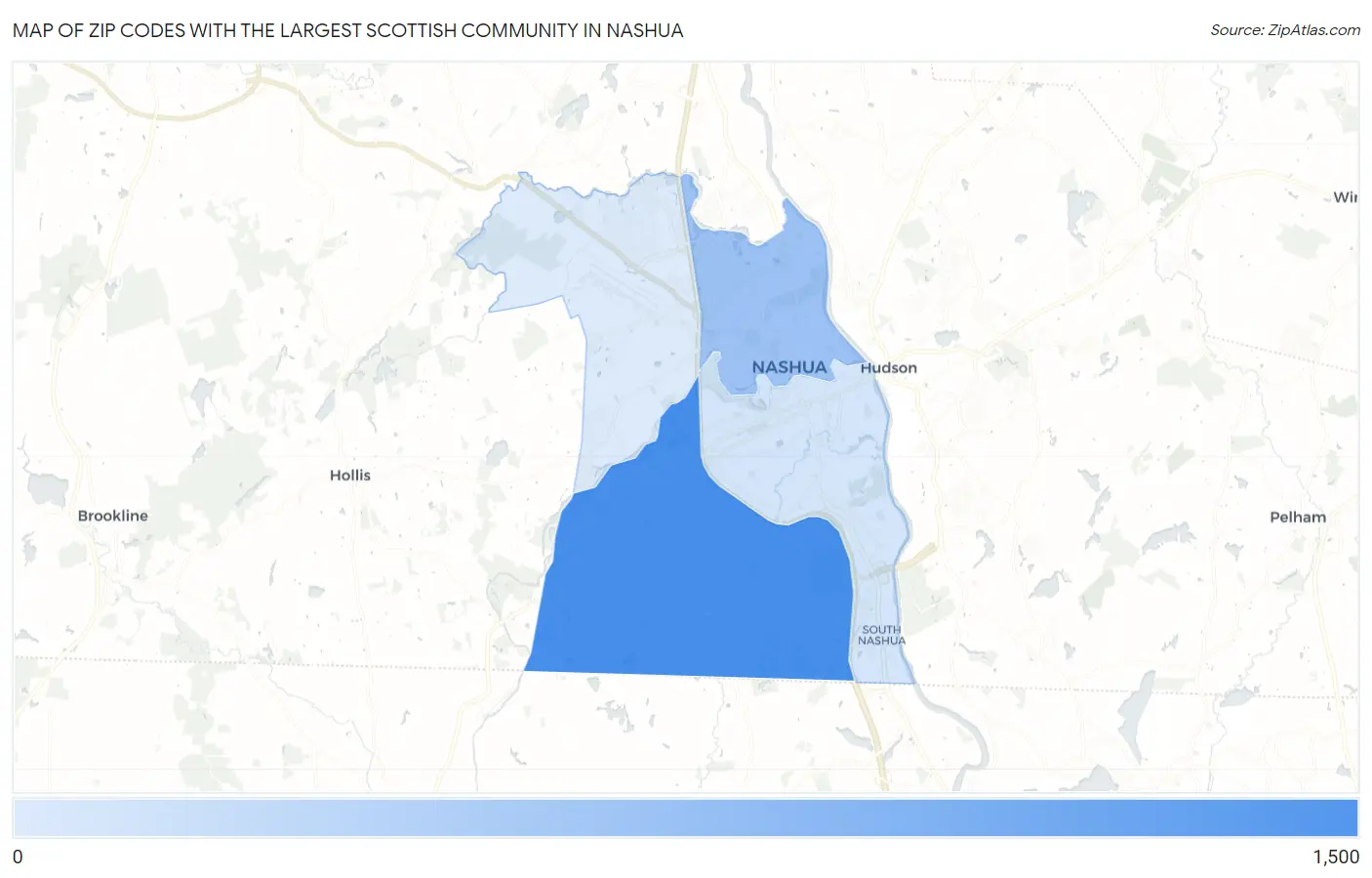 Zip Codes with the Largest Scottish Community in Nashua Map