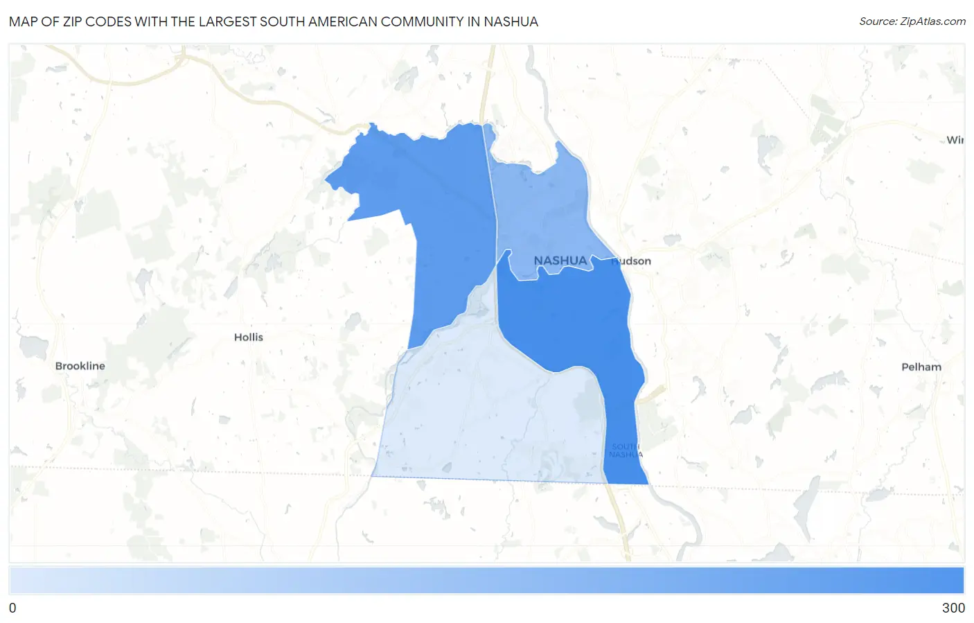 Zip Codes with the Largest South American Community in Nashua Map