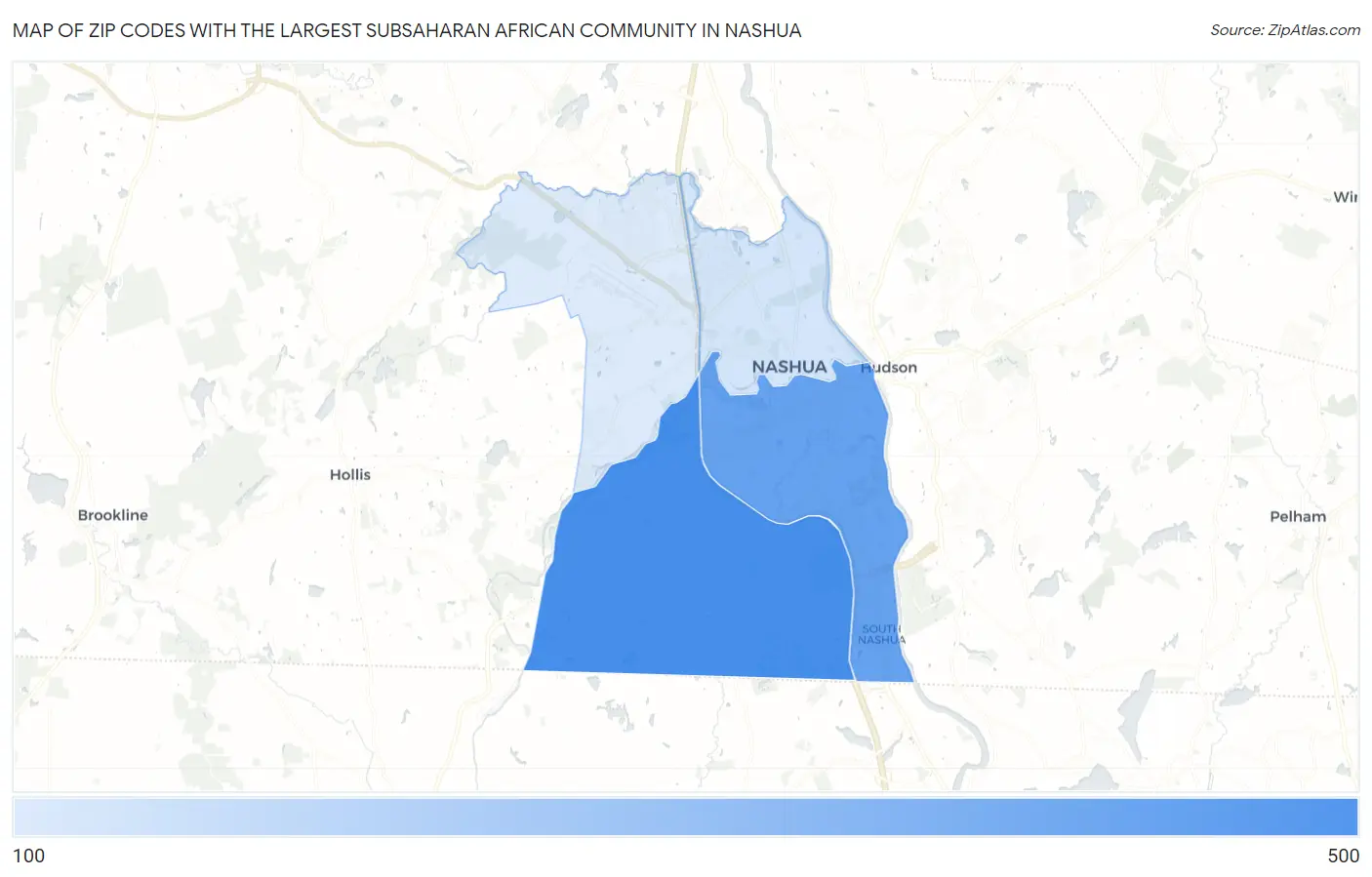 Zip Codes with the Largest Subsaharan African Community in Nashua Map