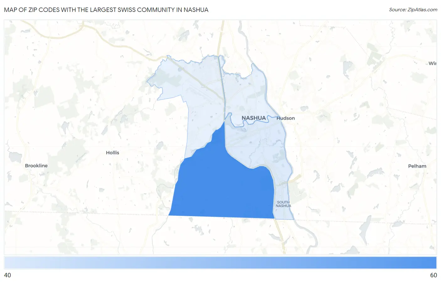 Zip Codes with the Largest Swiss Community in Nashua Map