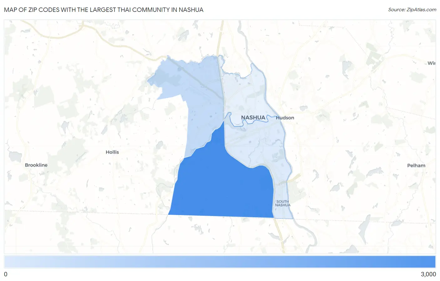 Zip Codes with the Largest Thai Community in Nashua Map