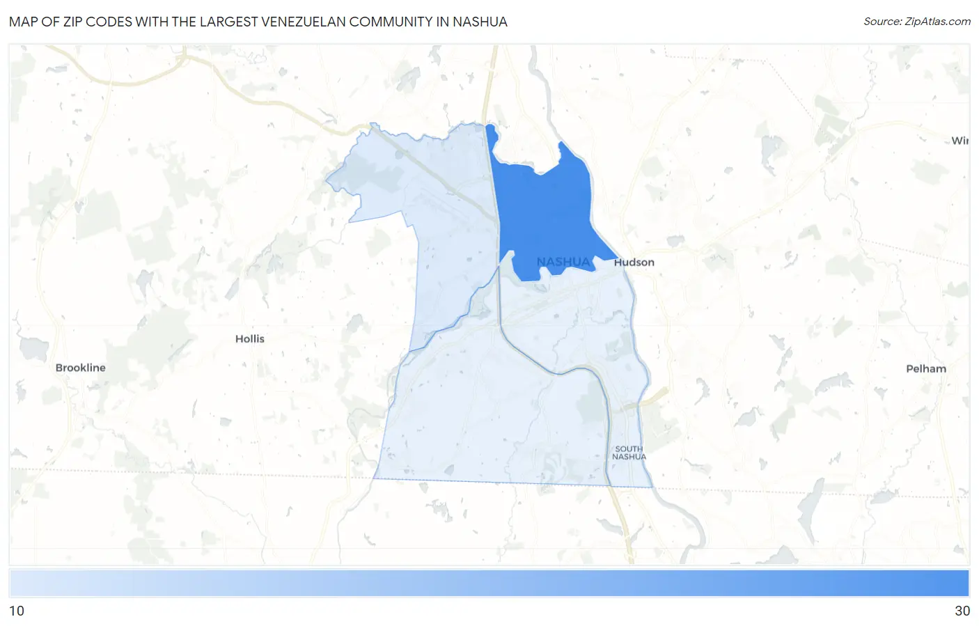 Zip Codes with the Largest Venezuelan Community in Nashua Map
