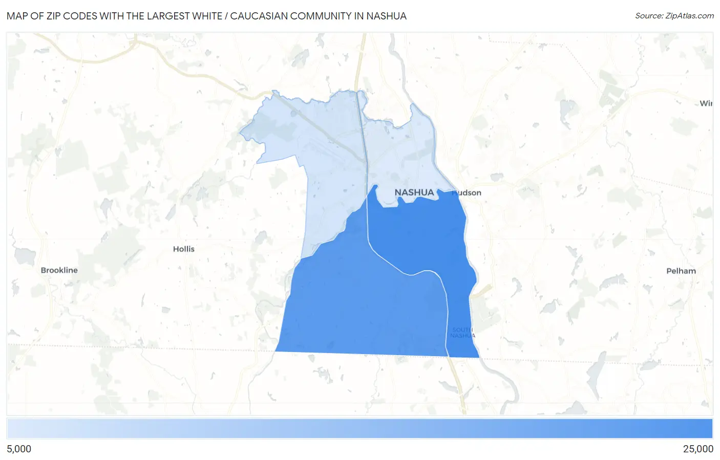 Zip Codes with the Largest White / Caucasian Community in Nashua Map