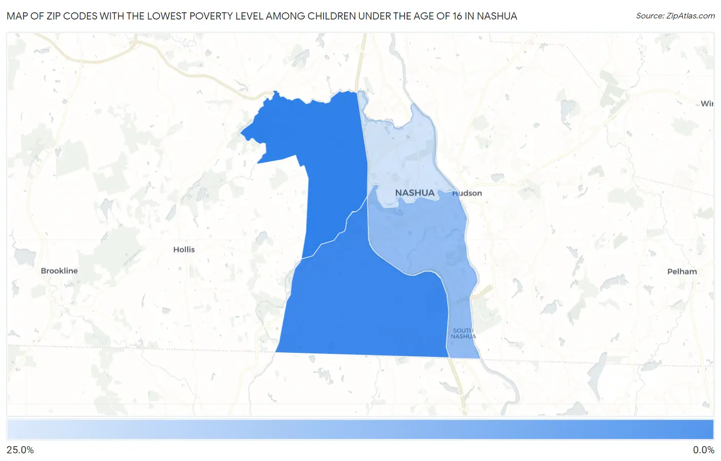 Zip Codes with the Lowest Poverty Level Among Children Under the Age of 16 in Nashua Map