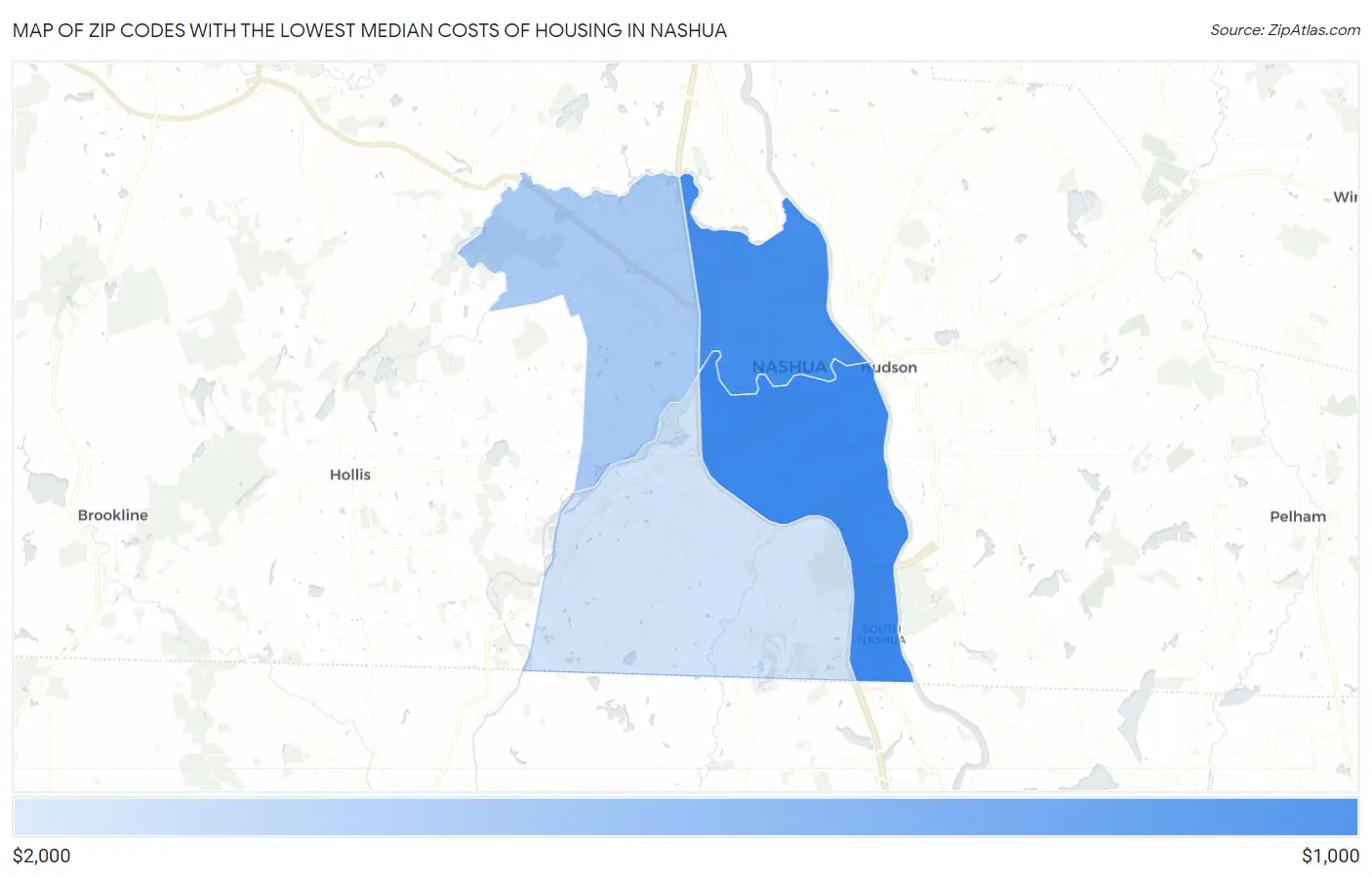 Zip Codes with the Lowest Median Costs of Housing in Nashua Map