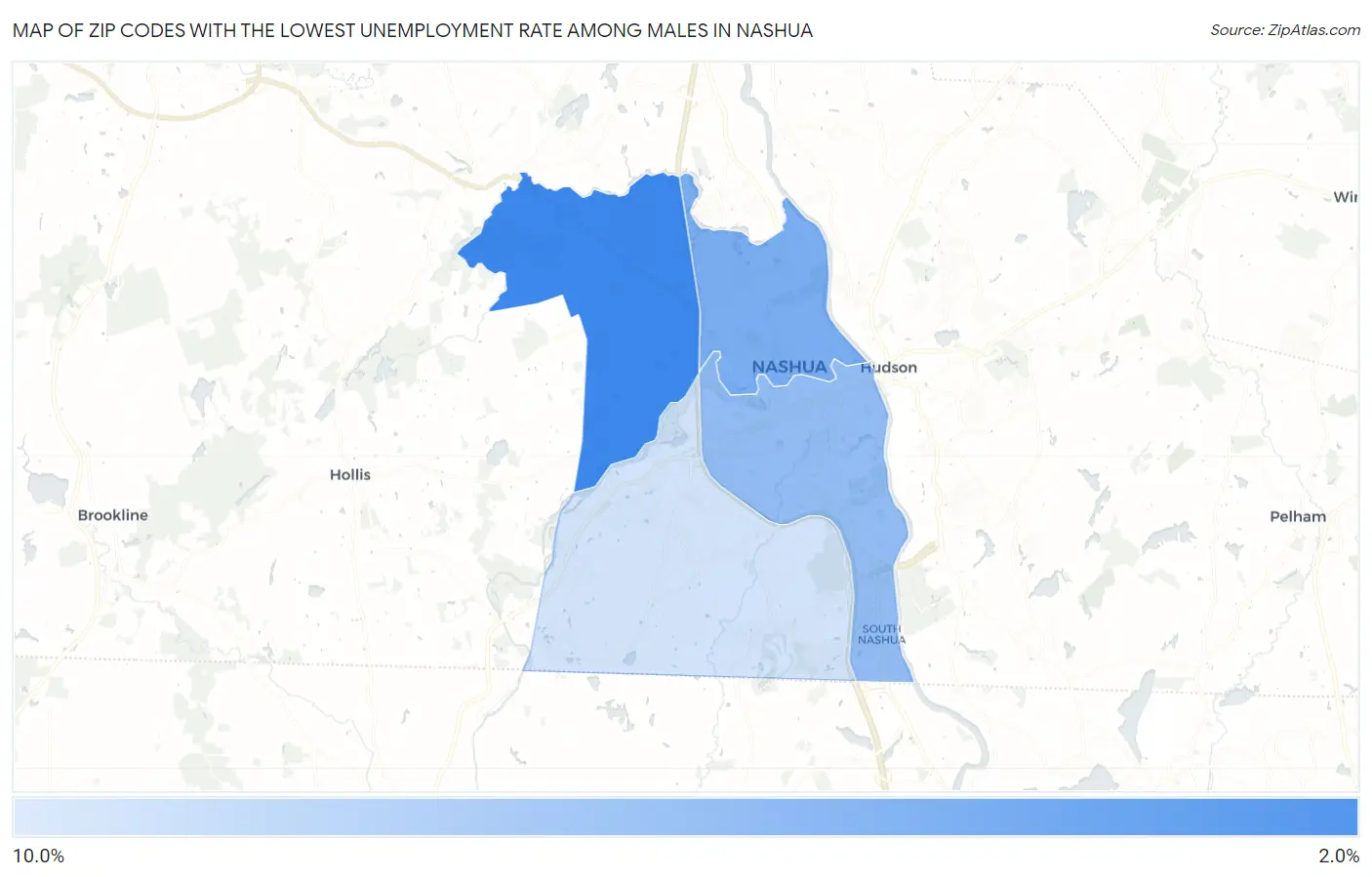 Zip Codes with the Lowest Unemployment Rate Among Males in Nashua Map