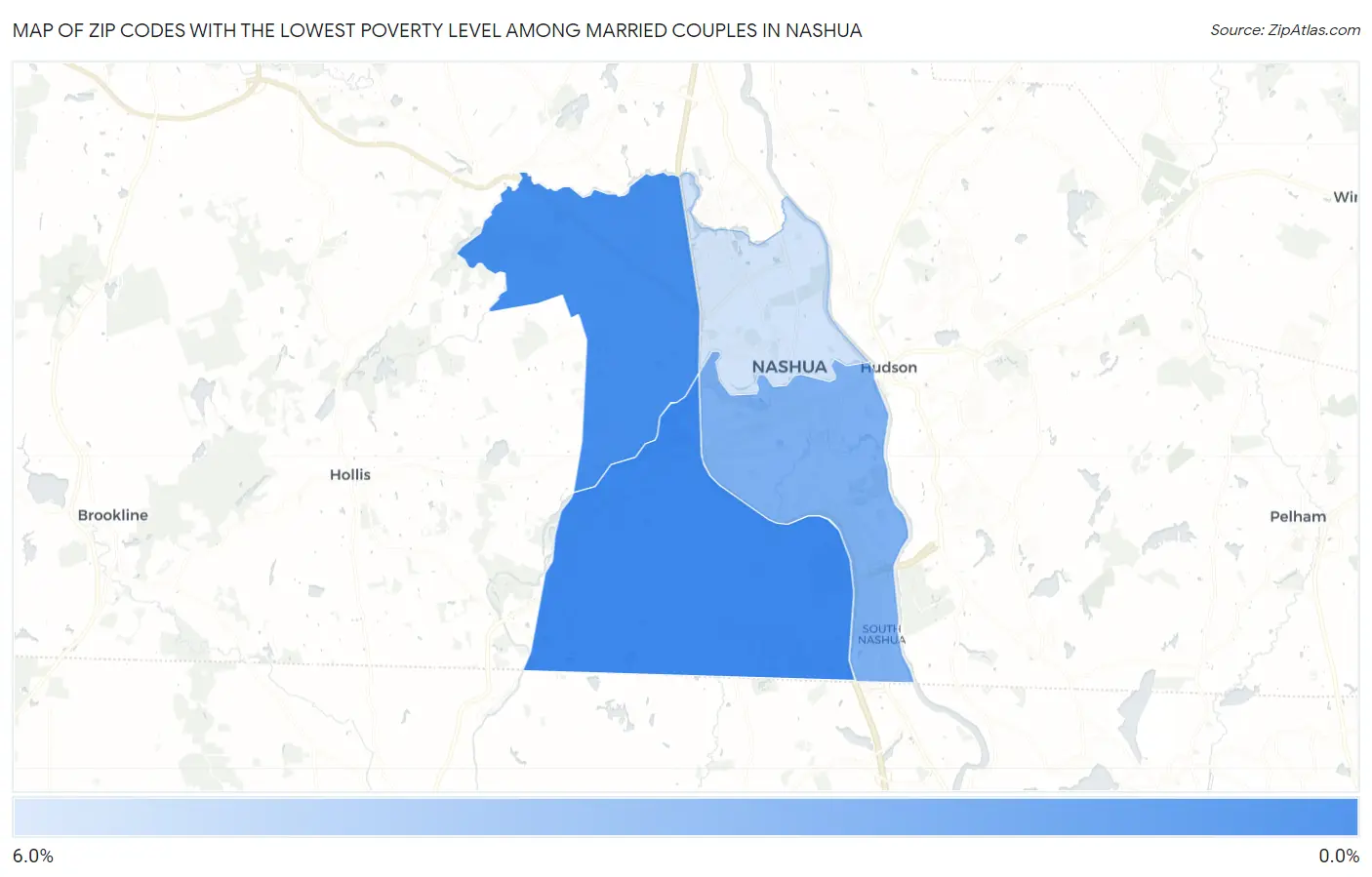 Zip Codes with the Lowest Poverty Level Among Married Couples in Nashua Map