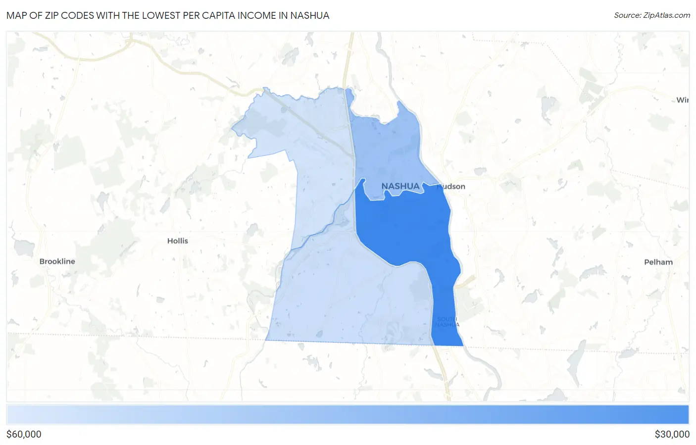 Zip Codes with the Lowest Per Capita Income in Nashua Map