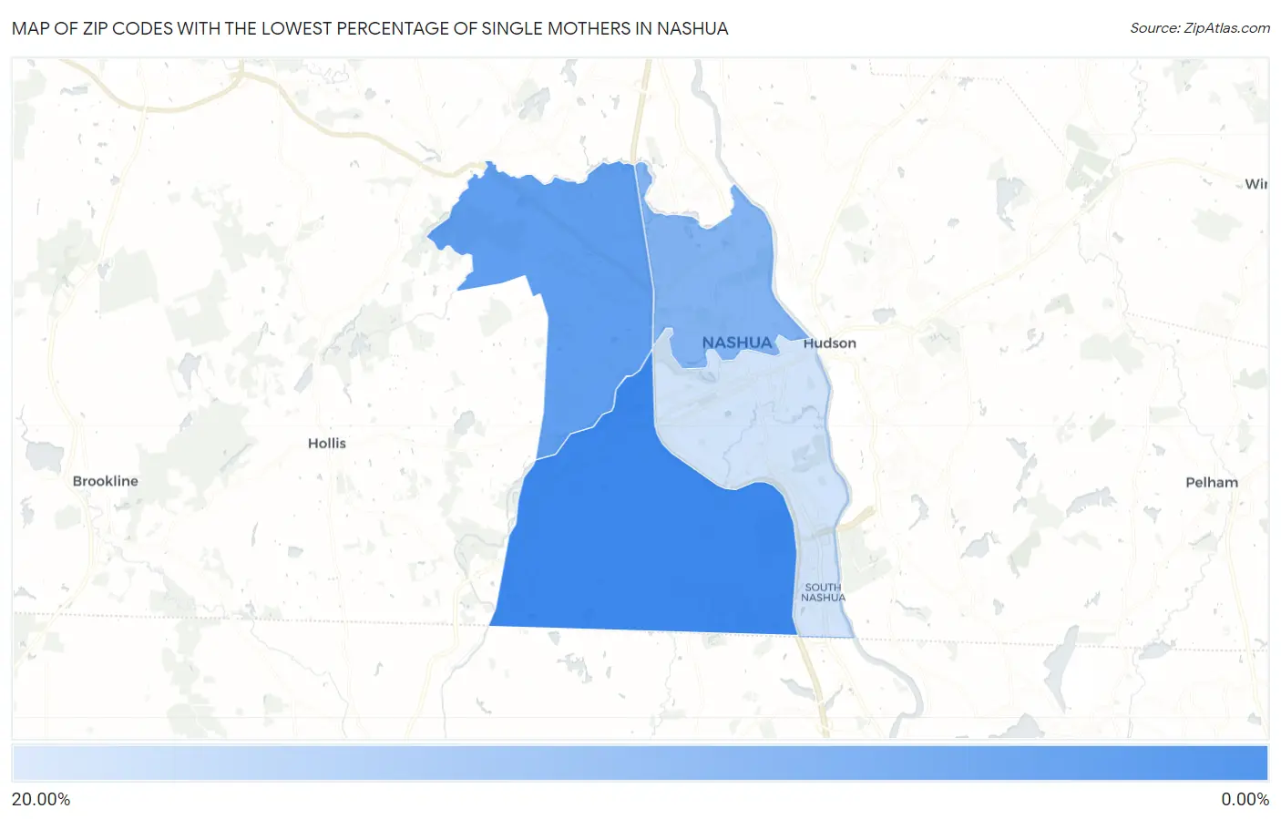 Zip Codes with the Lowest Percentage of Single Mothers in Nashua Map