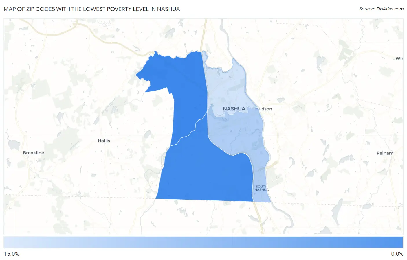 Zip Codes with the Lowest Poverty Level in Nashua Map