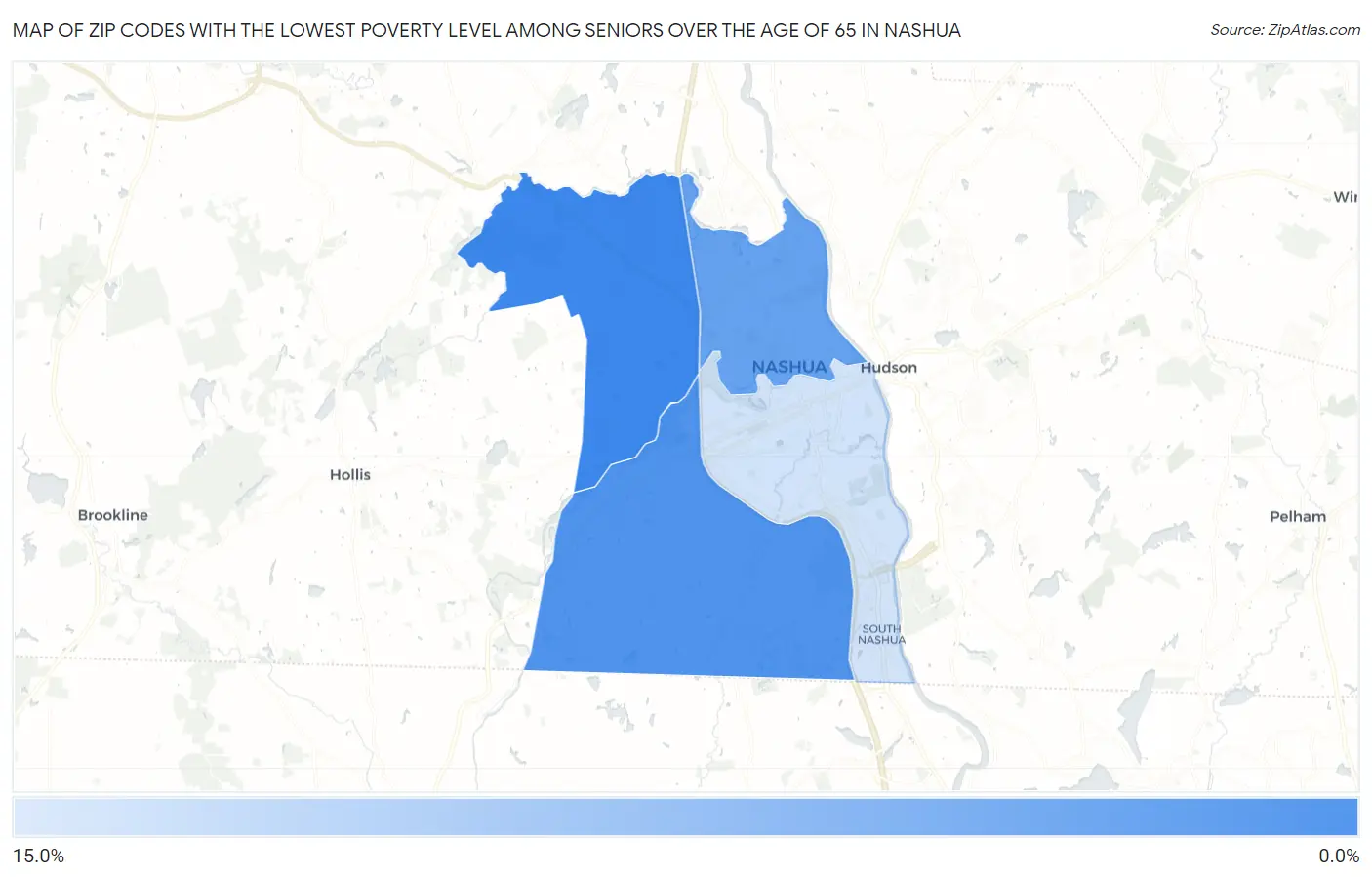 Zip Codes with the Lowest Poverty Level Among Seniors Over the Age of 65 in Nashua Map