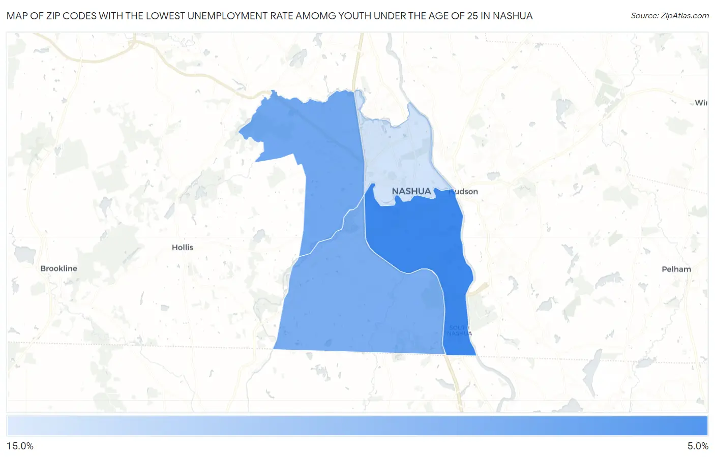 Zip Codes with the Lowest Unemployment Rate Amomg Youth Under the Age of 25 in Nashua Map