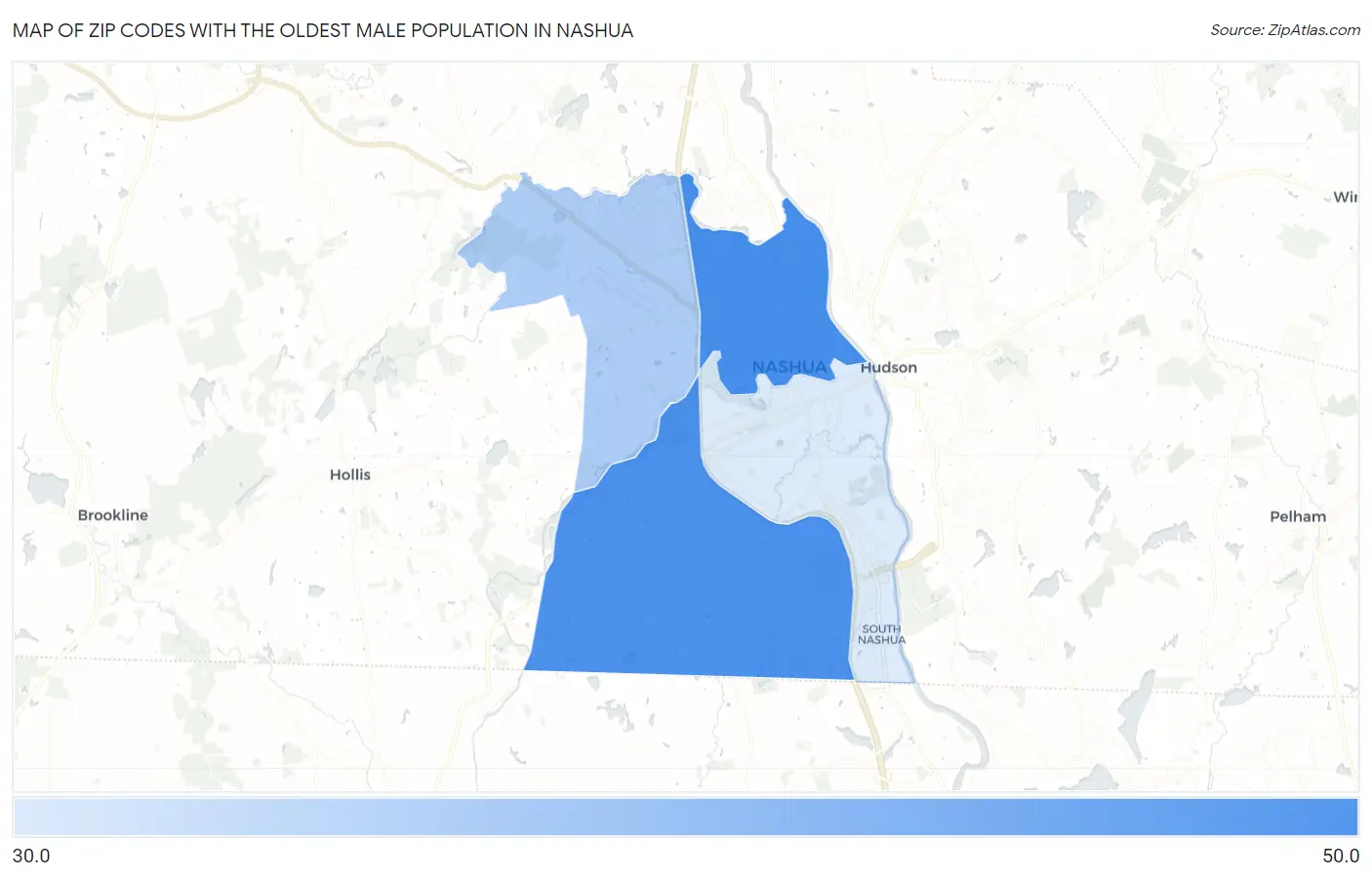 Zip Codes with the Oldest Male Population in Nashua Map