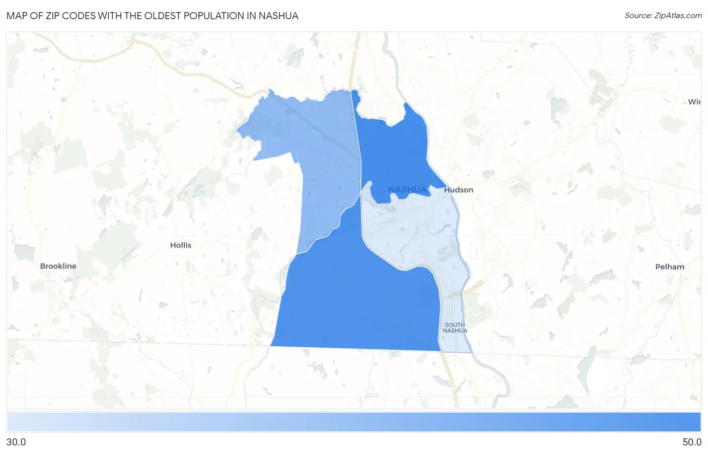 Zip Codes with the Oldest Population in Nashua Map
