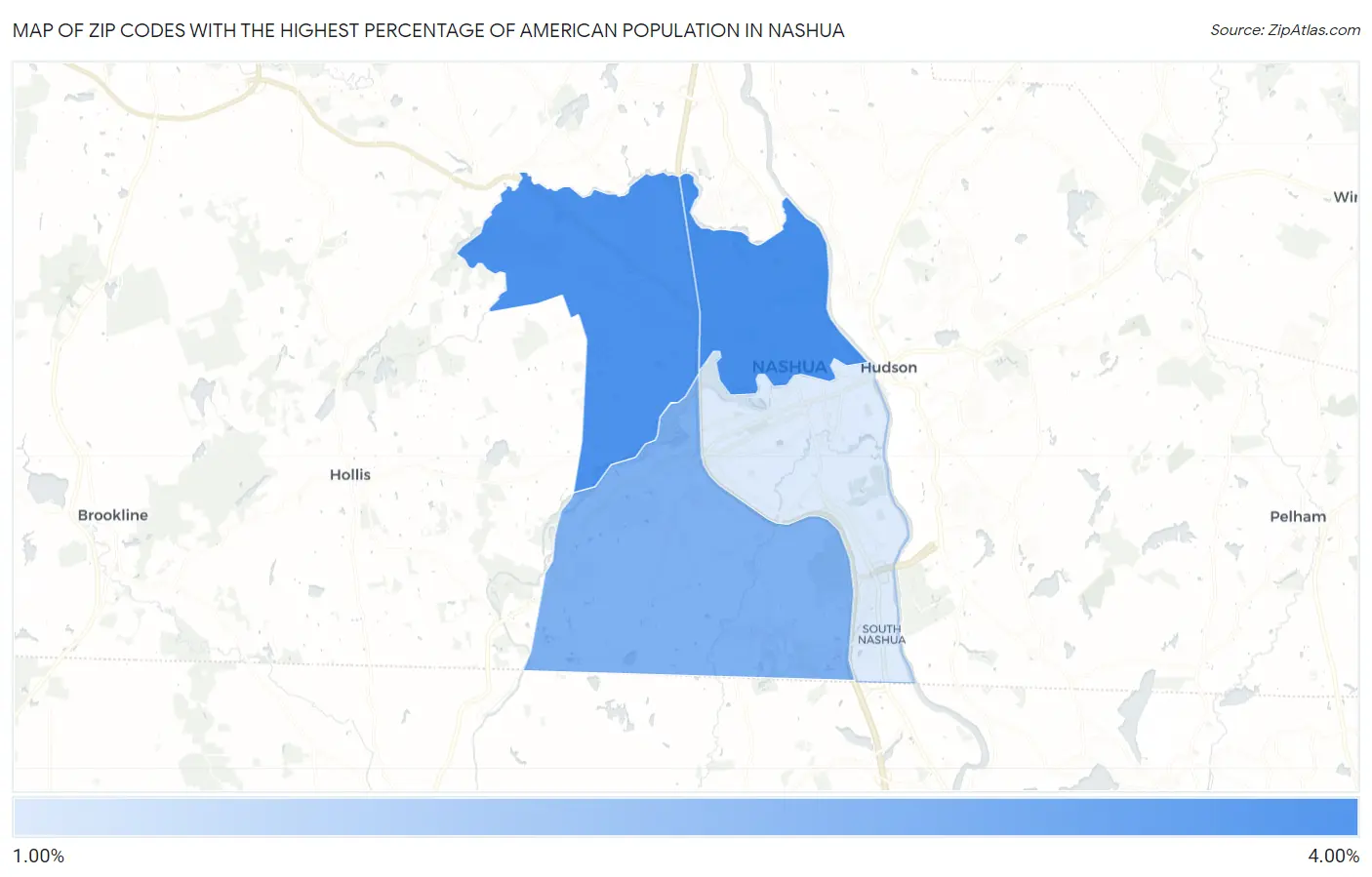 Zip Codes with the Highest Percentage of American Population in Nashua Map