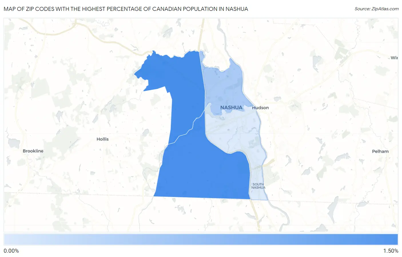 Zip Codes with the Highest Percentage of Canadian Population in Nashua Map