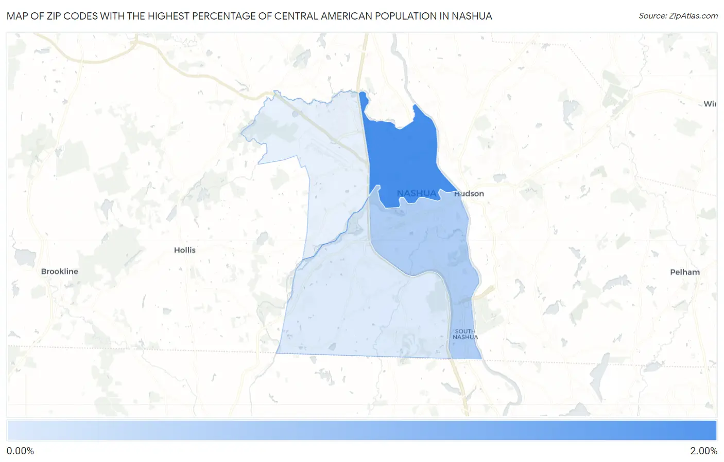 Zip Codes with the Highest Percentage of Central American Population in Nashua Map